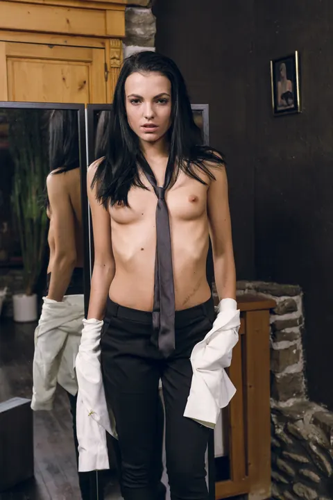 Sapphira A: Slim Czech Lesbian Fingers and Licks Partner by a Mirror – photo 7 of 21