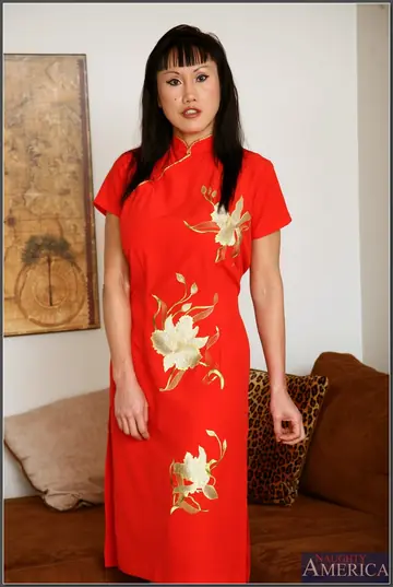 Asian Woman with Big Tits Spreads Her Shaved Pussy in Heels