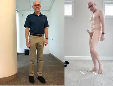 Older Man in Glasses Undresses to Reveal Hard Cock and Ass