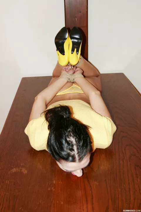 Brunette in Panties and Heels Stands Bound in Restraints – photo 13 of 21