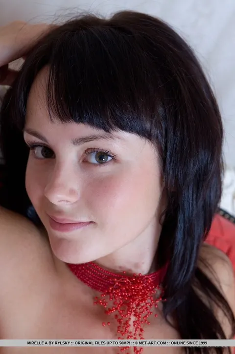 Mirelle A: Busty Brunette in Panties Spreads Her Hairy Pussy Wide – photo 1 of 18