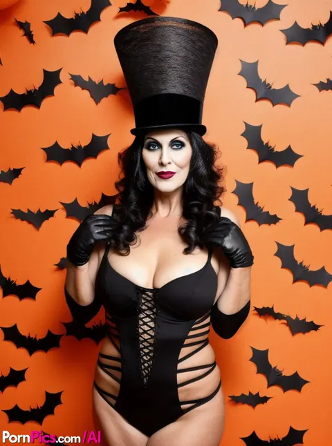 Curly MILF Shows Off Her Big Tits in AI Halloween Set – photo 7 of 10