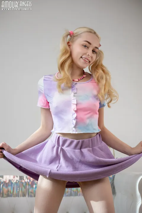 Blonde with Pigtails Strips Off Her Skirt and Spreads – photo 4 of 20