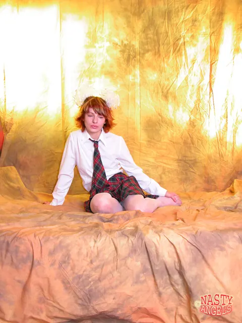 Redhead Strips Off Her Uniform Skirt and Rides a Blue Dildo – photo 2 of 21