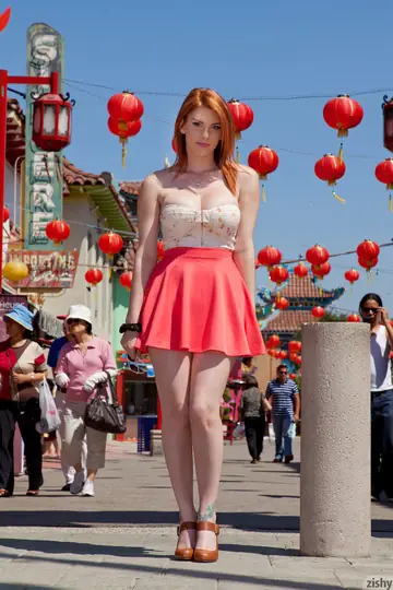 Lilith Lust – Busty Redhead Flashes Her Panties in a Skirt Outdoors