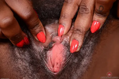 Ebony Woman Pulls Panties Aside to Spread Her Hairy Pussy – photo 16 of 16