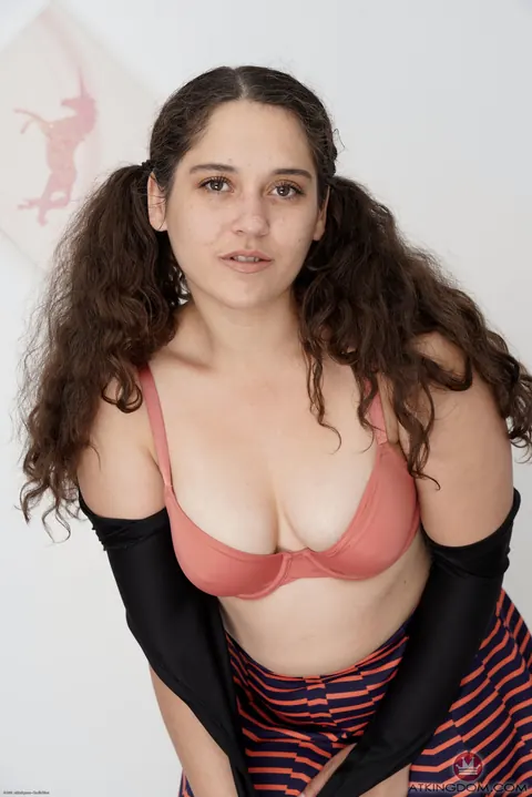 Ziggy Star: Brunette in Stockings Strips and Shows Her Hairy Pussy – photo 8 of 21