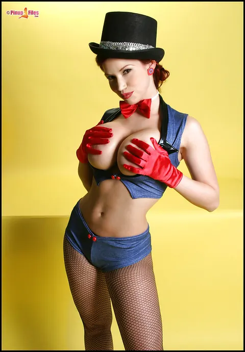Bianca Beauchamp: Redhead with Big Tits Poses in Uniform and Pantyhose – photo 7 of 16