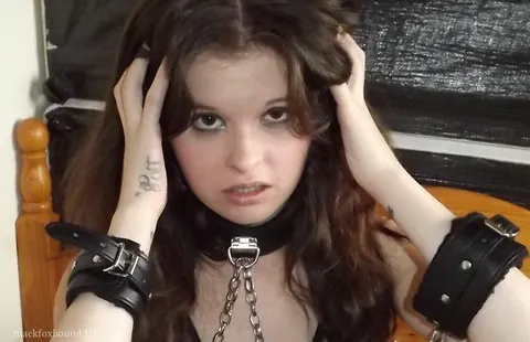 Slim Brunette in Lingerie Exposes Herself While Bound and Collared – photo 16 of 16