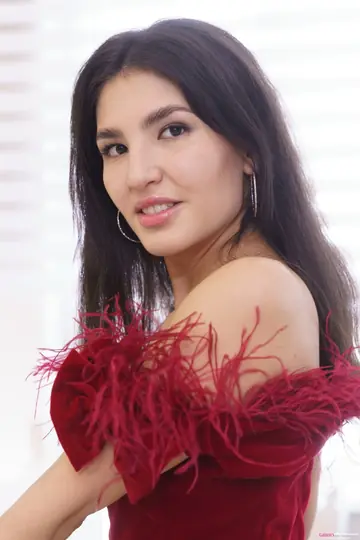 Brunette Strips Out of Her Dress and Fingers Her Shaved Pussy