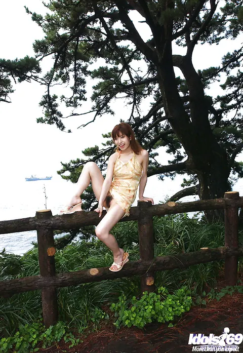An Nanba: Japanese Brunette in a Skirt Strips and Spreads Outdoors – photo 4 of 14