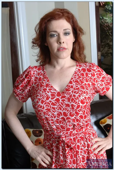 Mae Victoria: Redhead MILF in High Heels Strips and Shows Her Hairy Pussy – photo 3 of 16