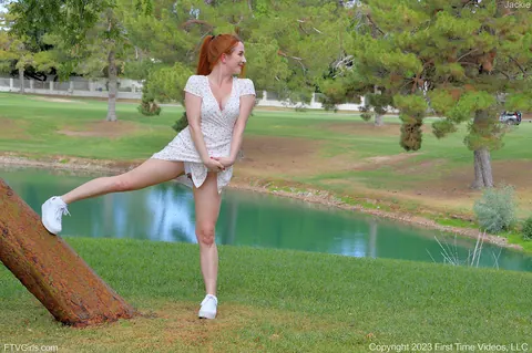 Busty Redhead Strips Naked and Spreads in Public – photo 7 of 15