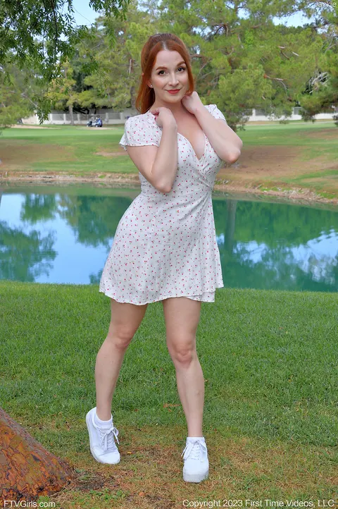 Busty Redhead Strips Naked and Spreads in Public – photo 5 of 15