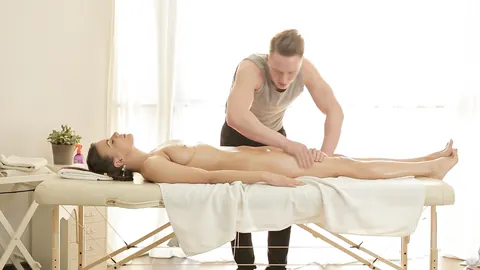 Silvia Jons: Short-Haired Brunette Rides Cock in Group Massage – photo 9 of 20