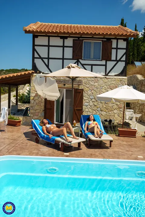 Jordan Perry: Mature European Brunettes Kiss and Lick Pussy Poolside – photo 2 of 21
