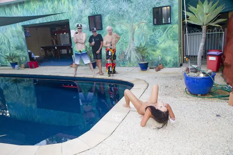 Slim Amateur MILF Gets Gangbanged Poolside by Three Men – photo 10 of 17