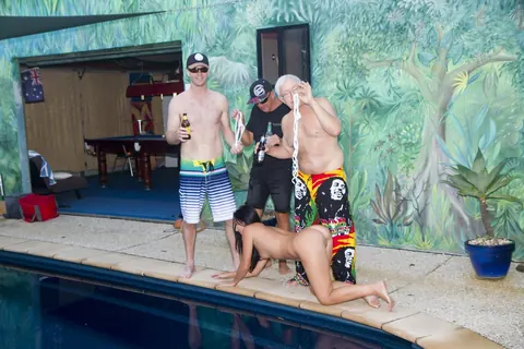 Slim Amateur MILF Gets Gangbanged Poolside by Three Men – photo 4 of 17