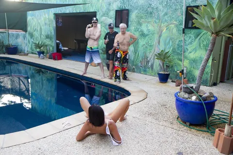 Slim Amateur MILF Gets Gangbanged Poolside by Three Men – photo 9 of 17