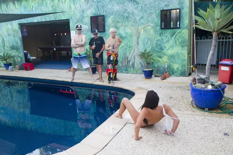 Slim Amateur MILF Gets Gangbanged Poolside by Three Men – photo 11 of 17