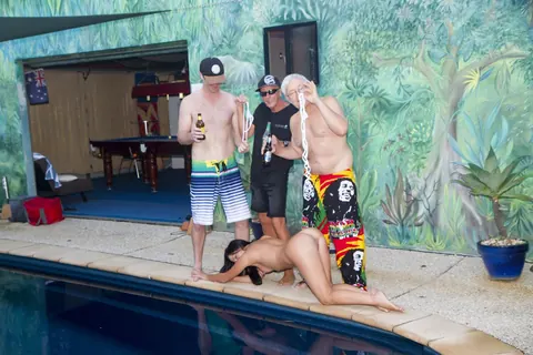 Slim Amateur MILF Gets Gangbanged Poolside by Three Men – photo 5 of 17