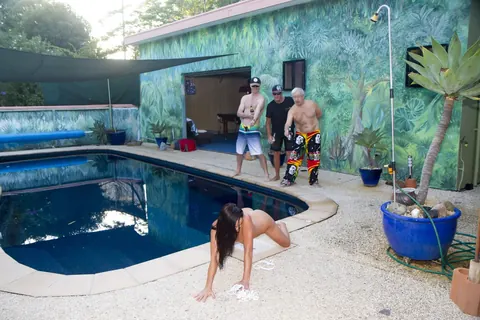 Slim Amateur MILF Gets Gangbanged Poolside by Three Men – photo 8 of 17