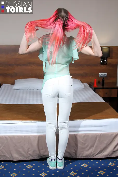 Trans Woman Undresses and Fucks Herself with a Dildo – photo 4 of 16