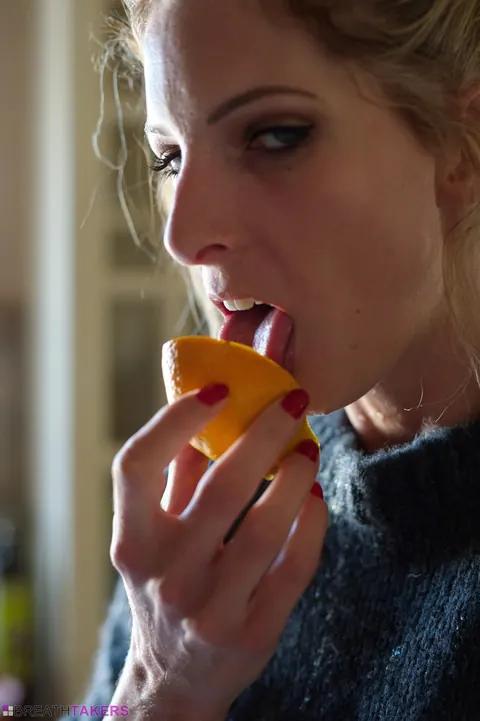 Rebecca Leah: Tall British Blonde in Pigtails Bares Her Big Natural Tits in the Kitchen – photo 5 of 12