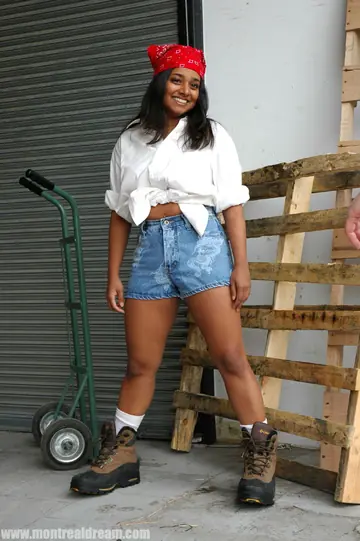 Busty Brunette Latina in Work Boots Strips Out of Her Panties