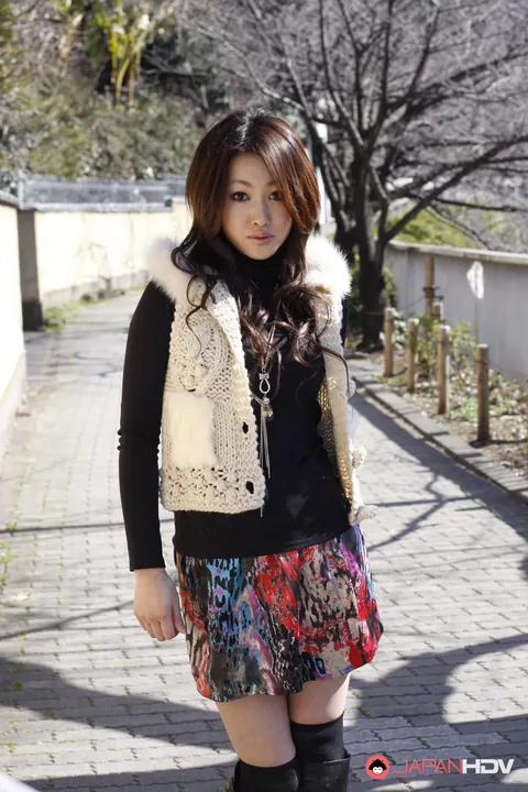 Yu Yamashita: Japanese Brunette Shows Off Her Short Skirt and Boots Outdoors – photo 3 of 15