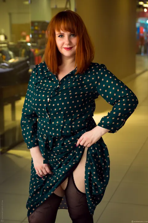Katrin Porto: Chubby Redhead MILF Flashes Her Big Natural Tits Outdoors in Pantyhose – photo 12 of 15