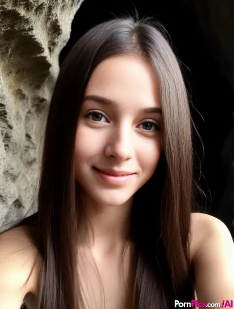 Petite Slim Brunette Strips in a Cave and Spreads Outdoors – photo 9 of 9