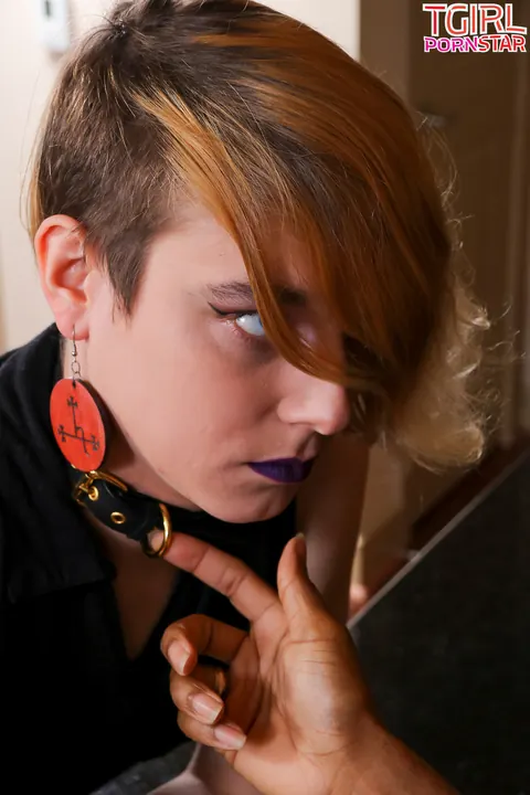 Trans Woman Strips Fully Nude and Poses Showing Cock and Ass – photo 2 of 16