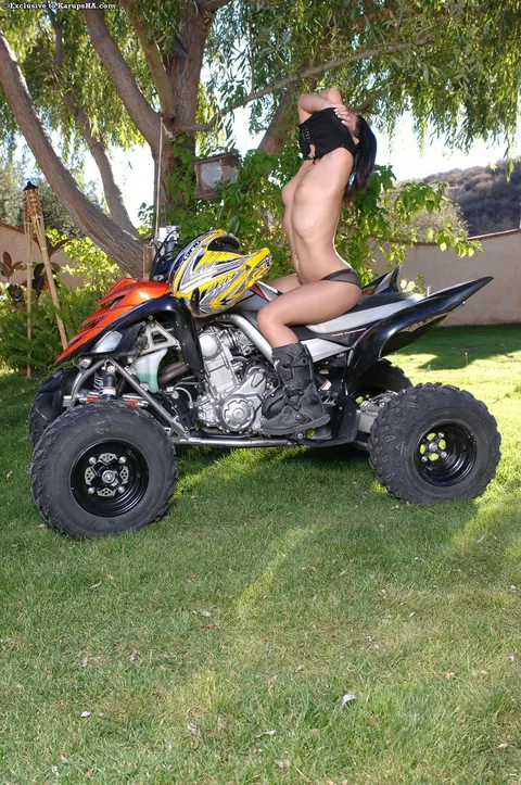 Vanessa Monroe: Petite Brunette Poses Nude on a Motorbike and Spreads Her Legs – photo 9 of 21
