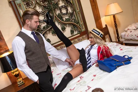 Cherry Kiss: European Blonde in Heels and Socks Takes Double Penetration Outdoors – photo 4 of 12