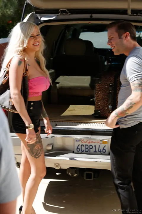 Vyxen Steel: Busty Tattooed Brunette Strips Out of Her Shorts Outdoors – photo 1 of 16