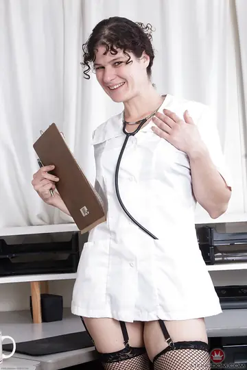Thick Mature Brunette Sheds Her Doctor Uniform Outdoors in Stockings