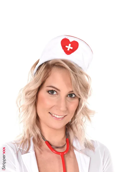 Sharon White: Blonde PAWG in High Heels Strips Off Her Nurse Uniform and Masturbates – photo 3 of 15