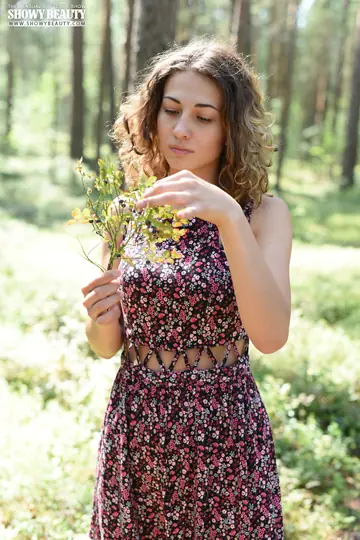 Woman Strips Out of Her Lingerie and Skirt in the Forest