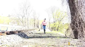 European PAWG Spreads Outdoors Near Railway Tracks