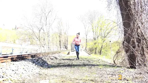 European PAWG Spreads Outdoors Near Railway Tracks – photo 1 of 15