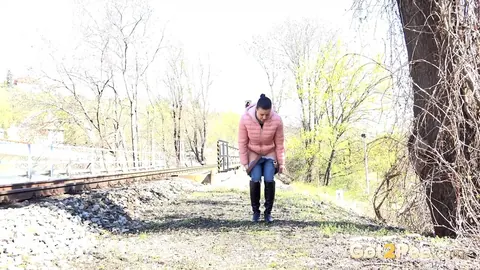 European PAWG Spreads Outdoors Near Railway Tracks – photo 2 of 15