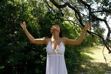 Tall Latina Amateur with Big Natural Tits Models Outdoors in a Dress