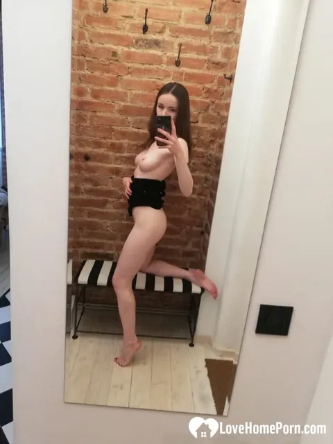 Brunette with Tattoos Undresses and Spreads for Mirror Selfies – photo 12 of 20