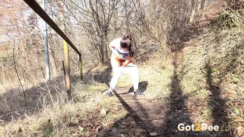 Vinna Reed: Czech Blonde in Panties Spreads Her Hairy Pussy and Pees on a Forest Path – photo 11 of 15