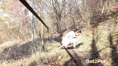 Vinna Reed: Czech Blonde in Panties Spreads Her Hairy Pussy and Pees on a Forest Path – photo 2 of 15
