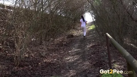 Vinna Reed: Czech Blonde in Panties Spreads Her Hairy Pussy and Pees on a Forest Path – photo 15 of 15