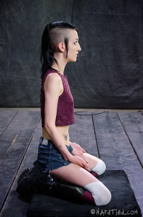Cadence Cross: Slim Brunette in Bondage Spreads Outdoors – photo 4 of 16