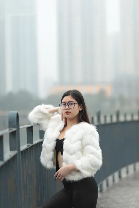 Asian Brunette in Glasses Poses Outdoors in Her Clothes – photo 7 of 21