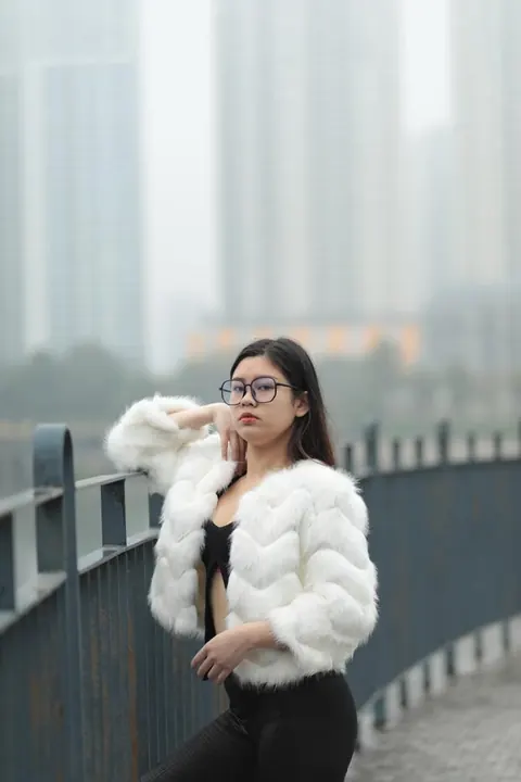Asian Brunette in Glasses Poses Outdoors in Her Clothes – photo 8 of 21